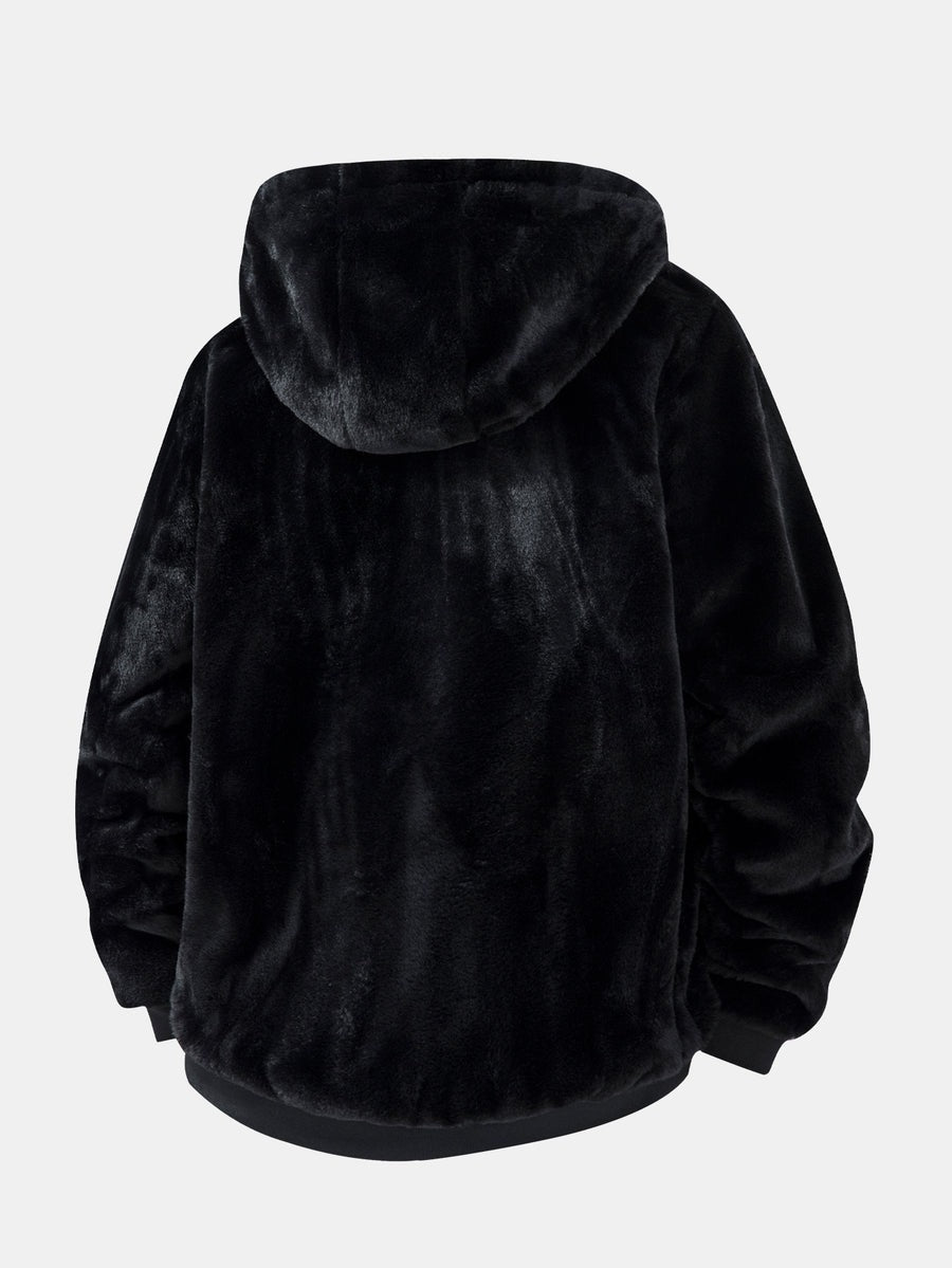 Giacca con cappuccio in pelliccia sintetica a stampa animale