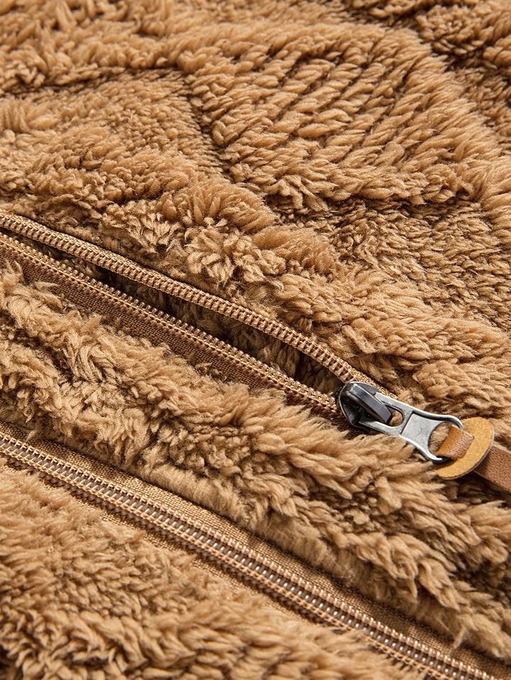 Felpa con cappuccio teddy in jacquard geometrico