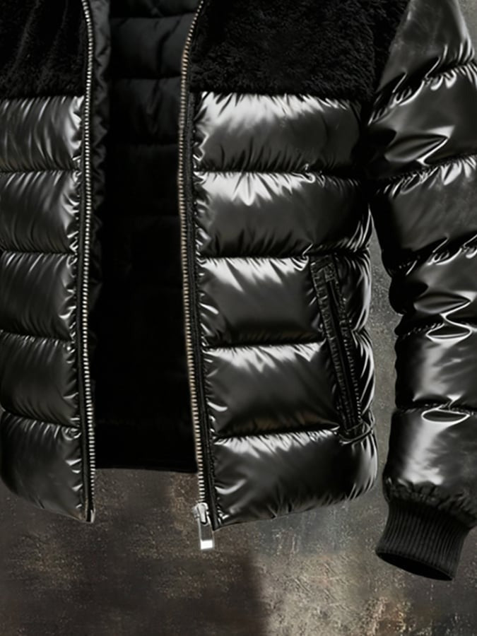 Giacca esterna retro calda in peluche patchwork per uomo