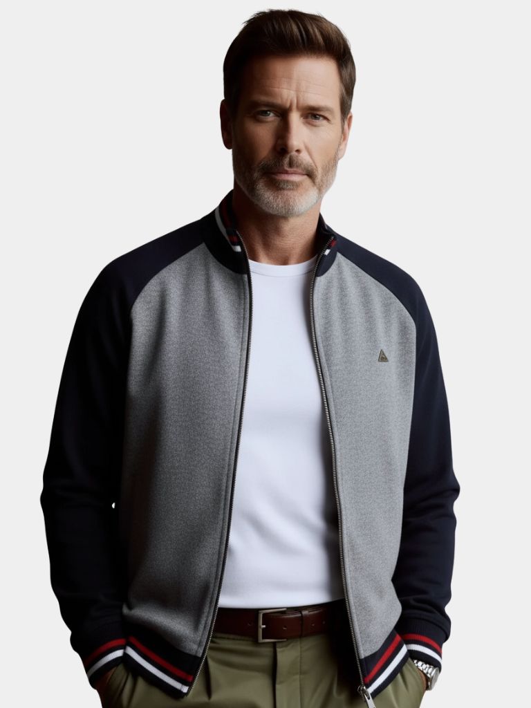 Cardigan con Collo Alto a Blocco di Colore con Zip - Viretti