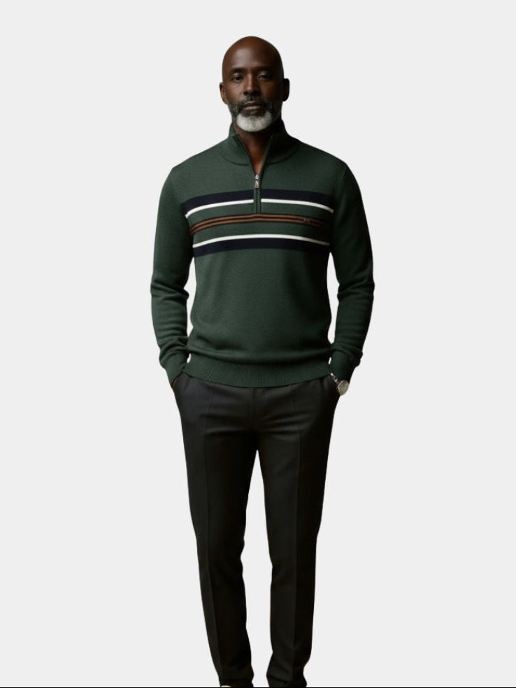 Maglione a Righe con Zip a Quarto - Viretti