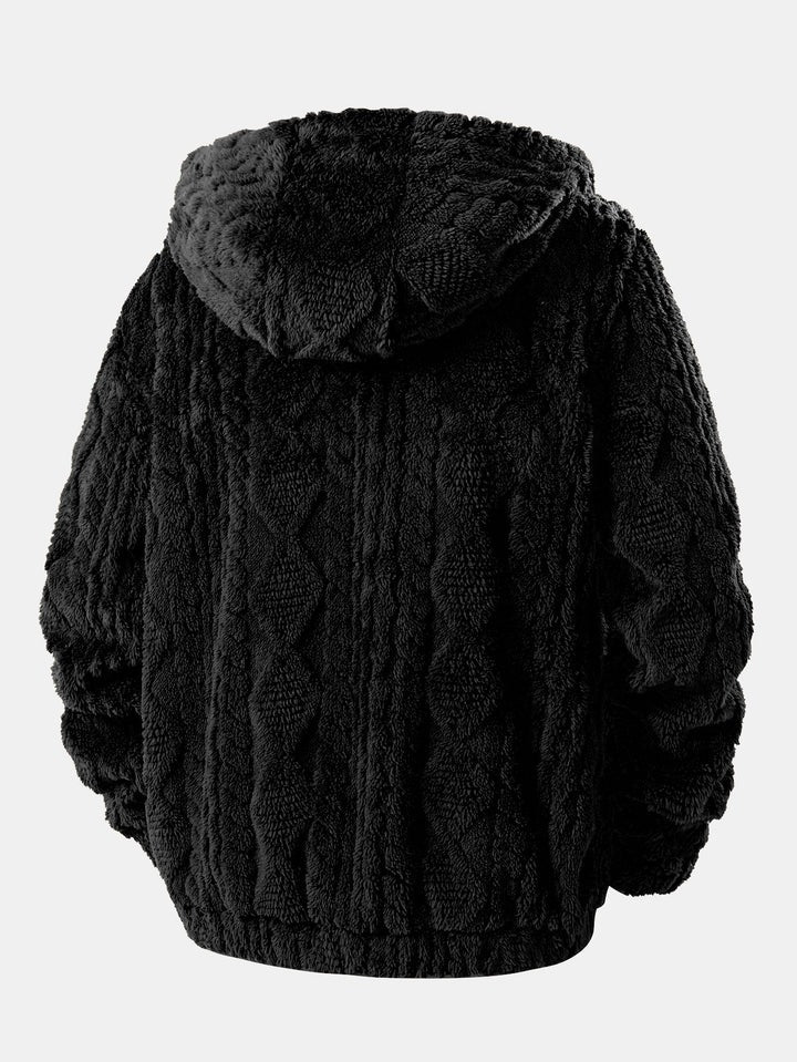 Felpa con cappuccio teddy in jacquard geometrico