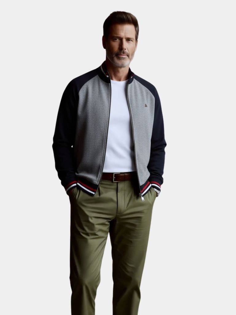 Cardigan con Collo Alto a Blocco di Colore con Zip - Viretti