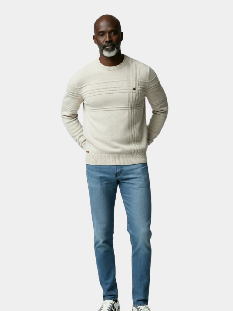 Maglione a collo rotondo a righe in cotone lavorato a maglia - Viretti