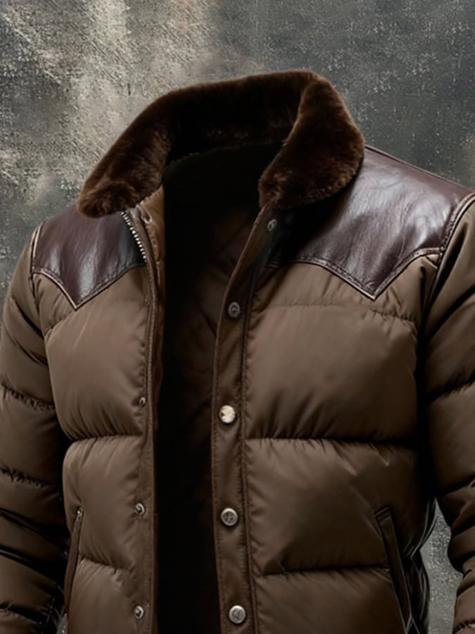 Piumino con dettagli in pelle e colletto in pelliccia