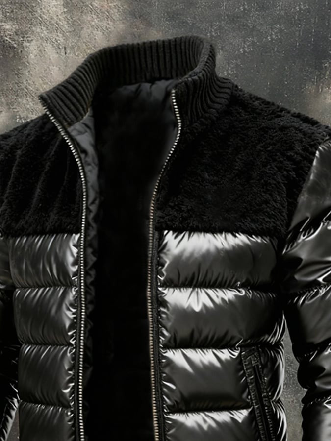 Giacca esterna retro calda in peluche patchwork per uomo