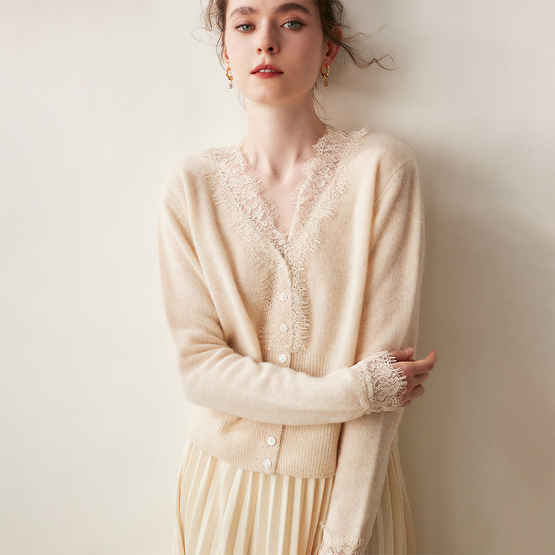 Cardigan in Cashmere con Pizzo Charlotte