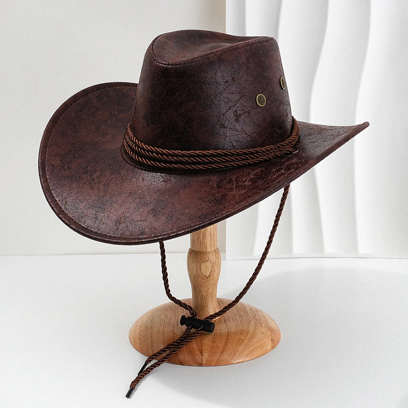 Cappello da Cowboy da Uomo con Visiera Larga e Corda per il Mentone