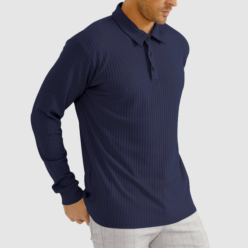 Polo a maniche lunghe da uomo con texture a coste