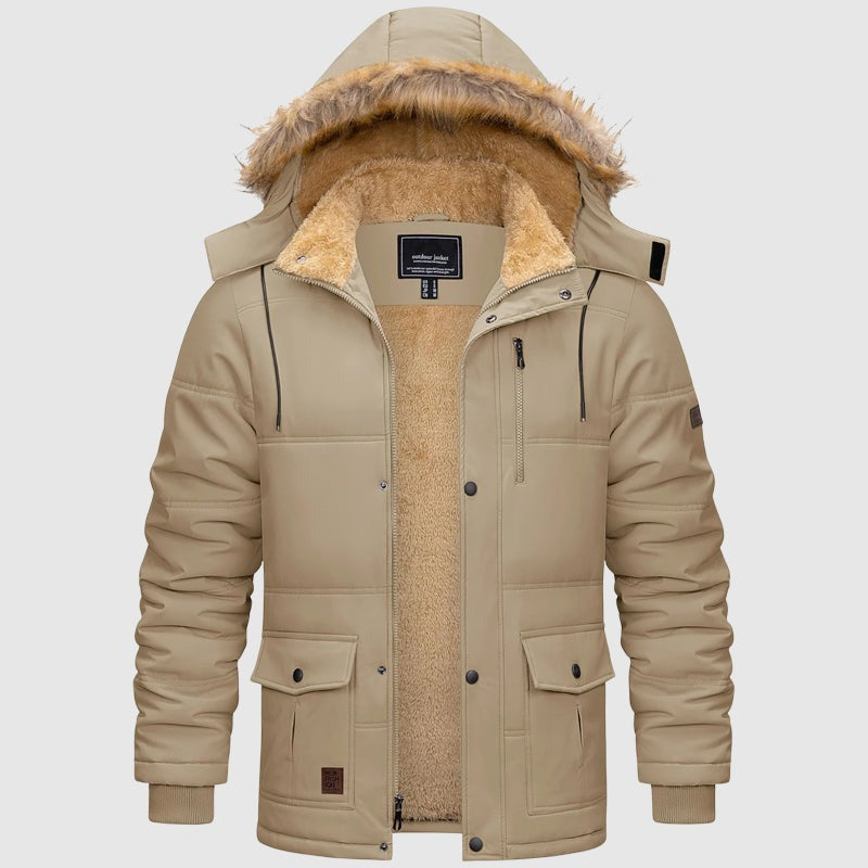 Parka invernale con cappuccio foderata in pile per uomo