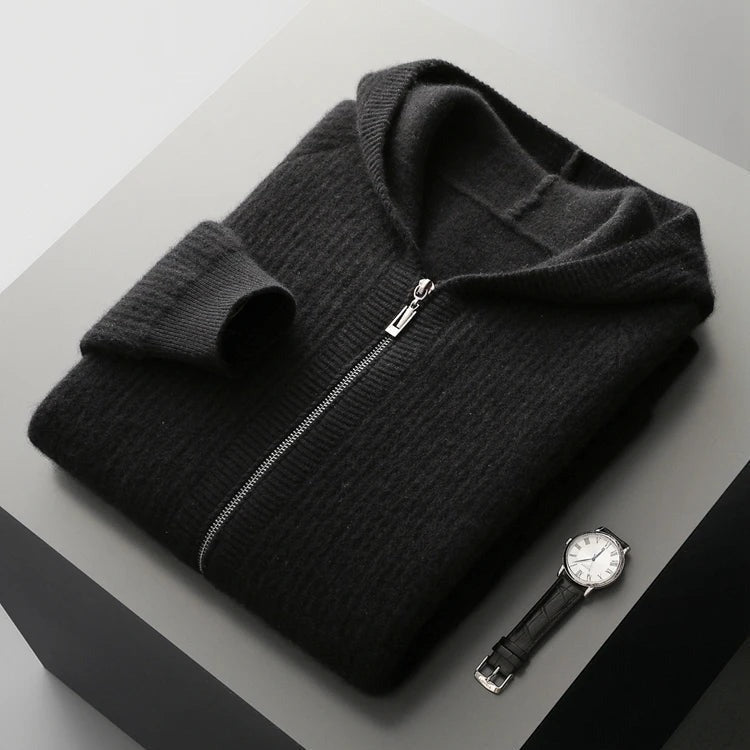 Felpa con cappuccio zip in cashmere