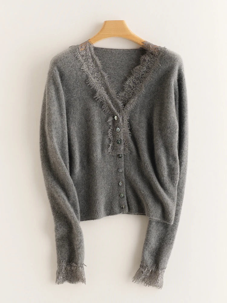 Cardigan in Cashmere con Pizzo Charlotte
