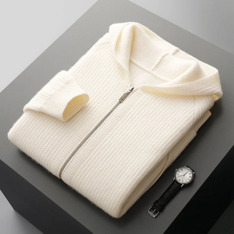 Felpa con cappuccio zip in cashmere