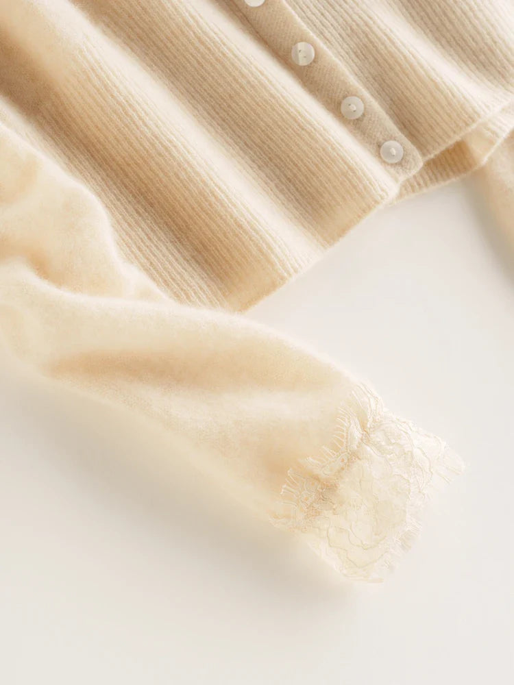 Cardigan in Cashmere con Pizzo Charlotte