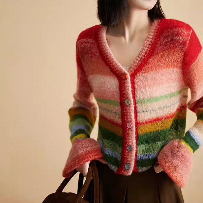 Cardigan lavorato a maglia arcobaleno Valentina Rossi