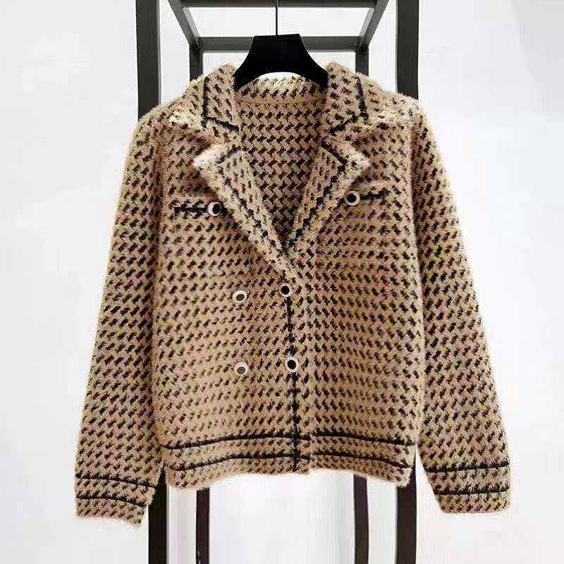 Giacca Corto con Bottoni da Donna con Motivo Houndstooth