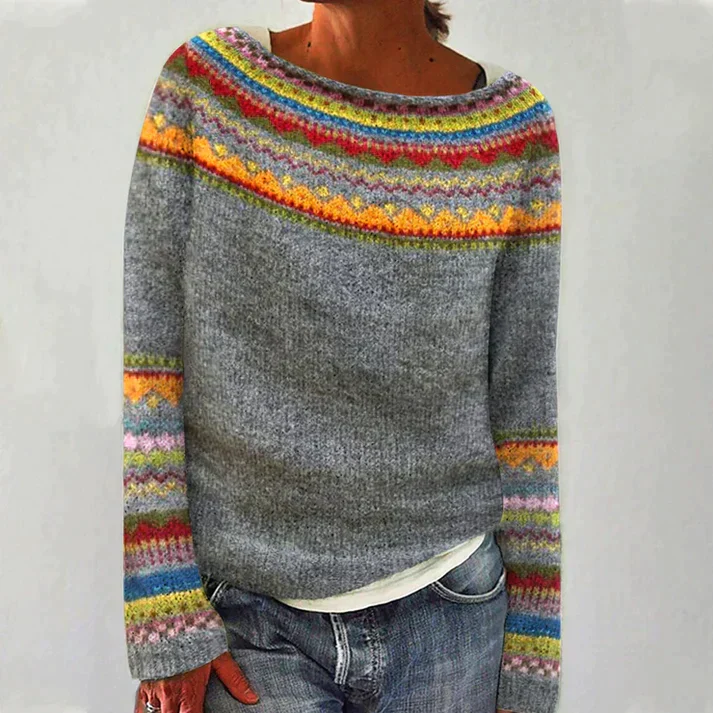 Maglione da donna in Fair Isle con collo rotondo