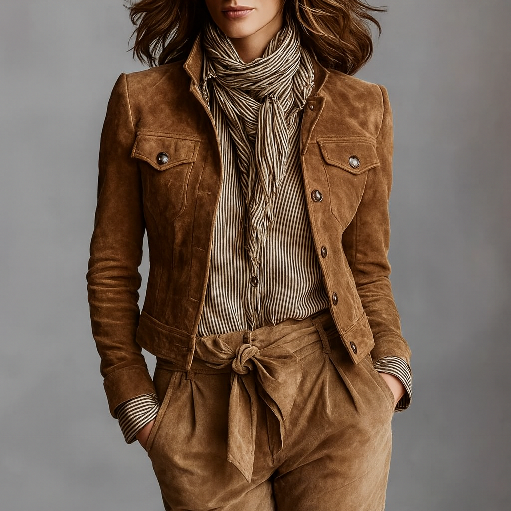 Giacca da Donna in Finta Suede con Tasche sul Petto