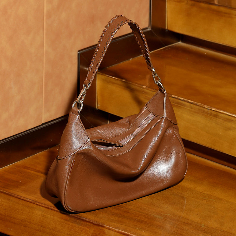 Borsa a spalla in vera pelle con manico corto da donna