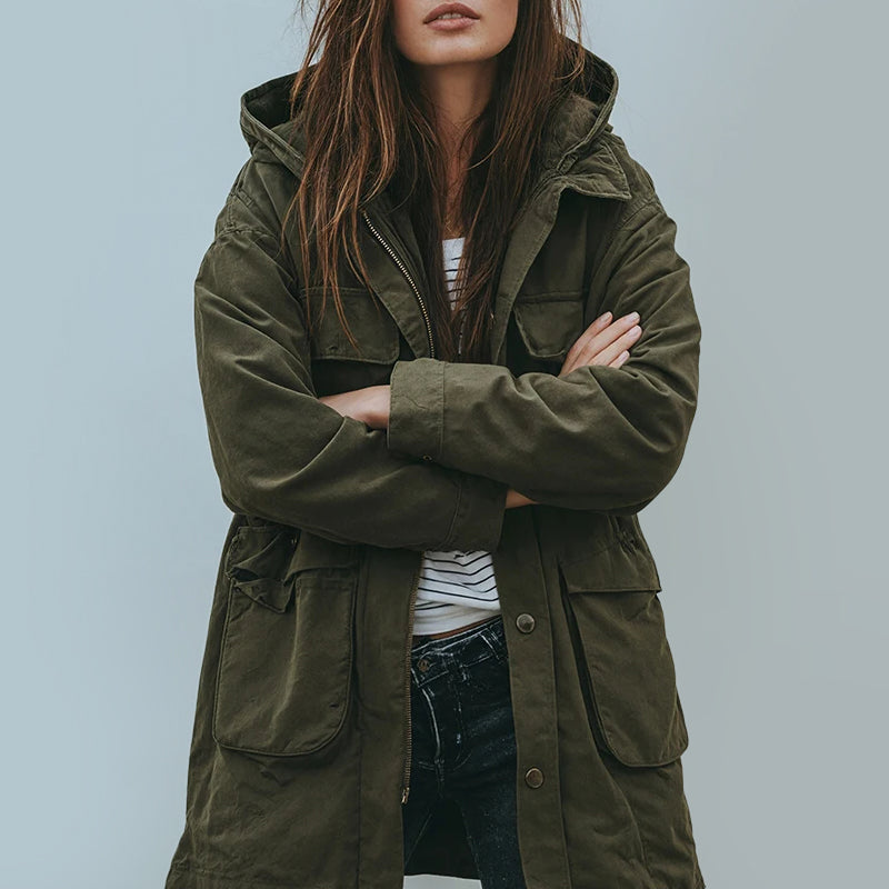 Giacca Casual con Cappuccio da Donna con Tasche Frontali