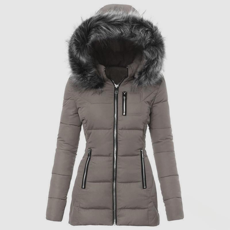 Parka Puffer con Cappuccio da Donna con Rifiniture in Pelliccia Sintetica