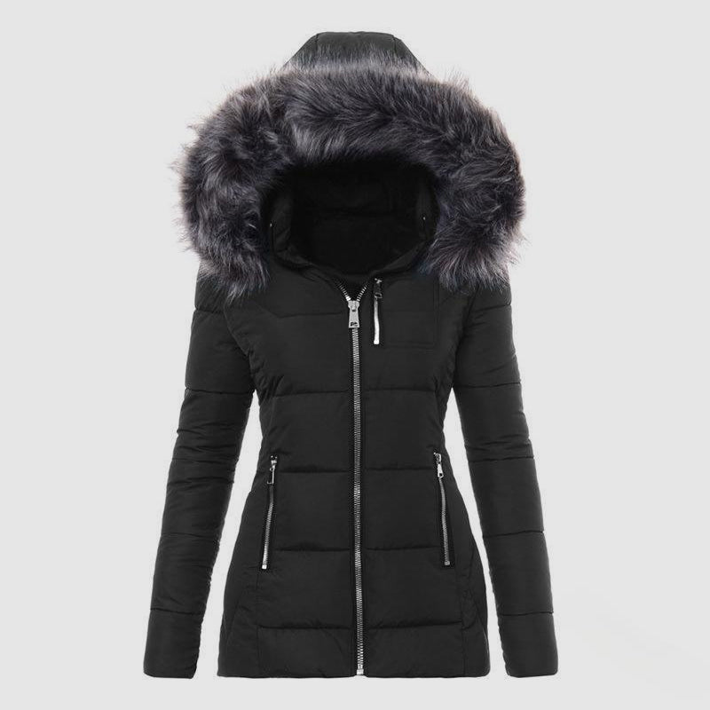 Parka Puffer con Cappuccio da Donna con Rifiniture in Pelliccia Sintetica