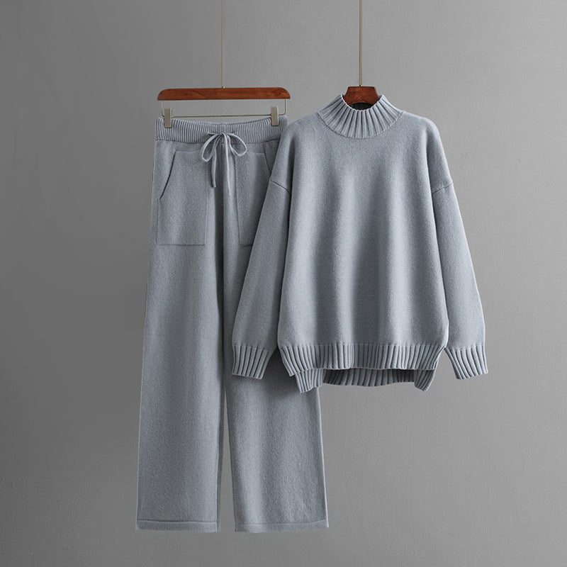 Set da lounge in maglia da donna con collo alto e pantaloni rilassati