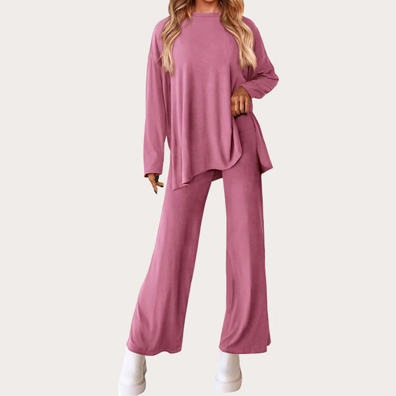 Set da donna per il tempo libero con top a maniche lunghe e pantaloni