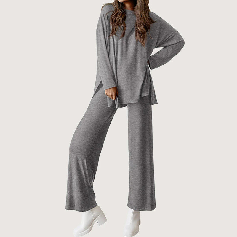 Set da donna per il tempo libero con top a maniche lunghe e pantaloni