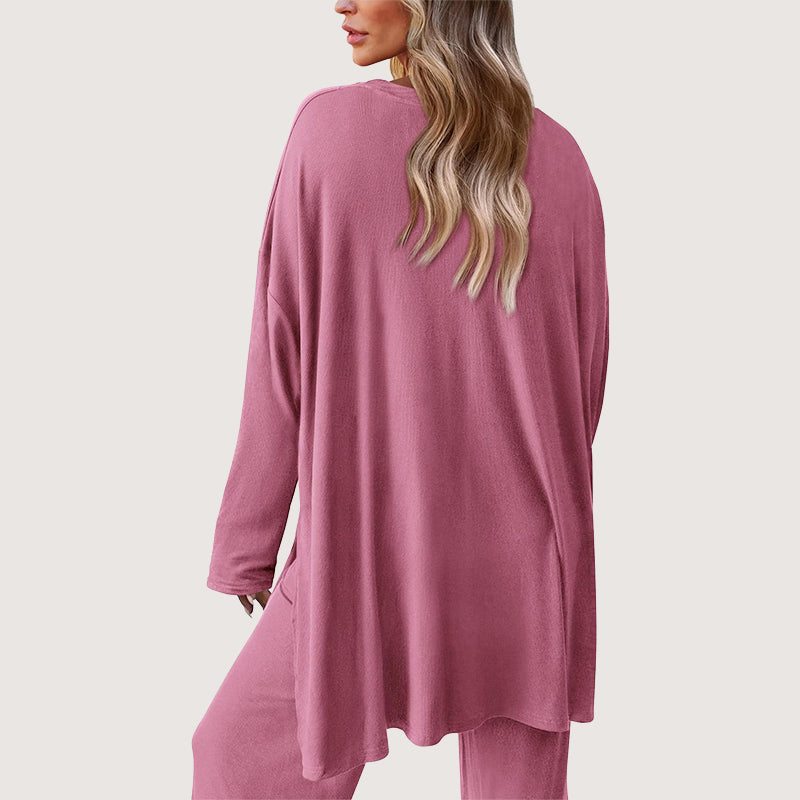 Set da donna per il tempo libero con top a maniche lunghe e pantaloni