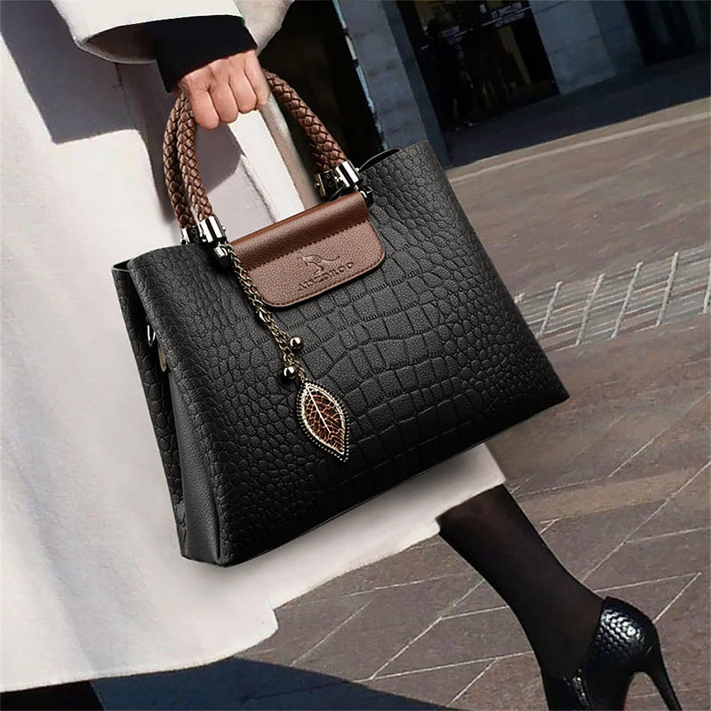 Borsa a spalla media in tessuto per donne con manici intrecciati