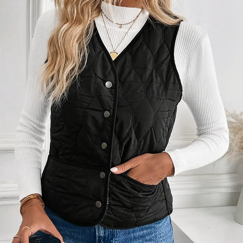 Gilet da donna trapuntato con chiusura a scatto e fodera in Sherpa