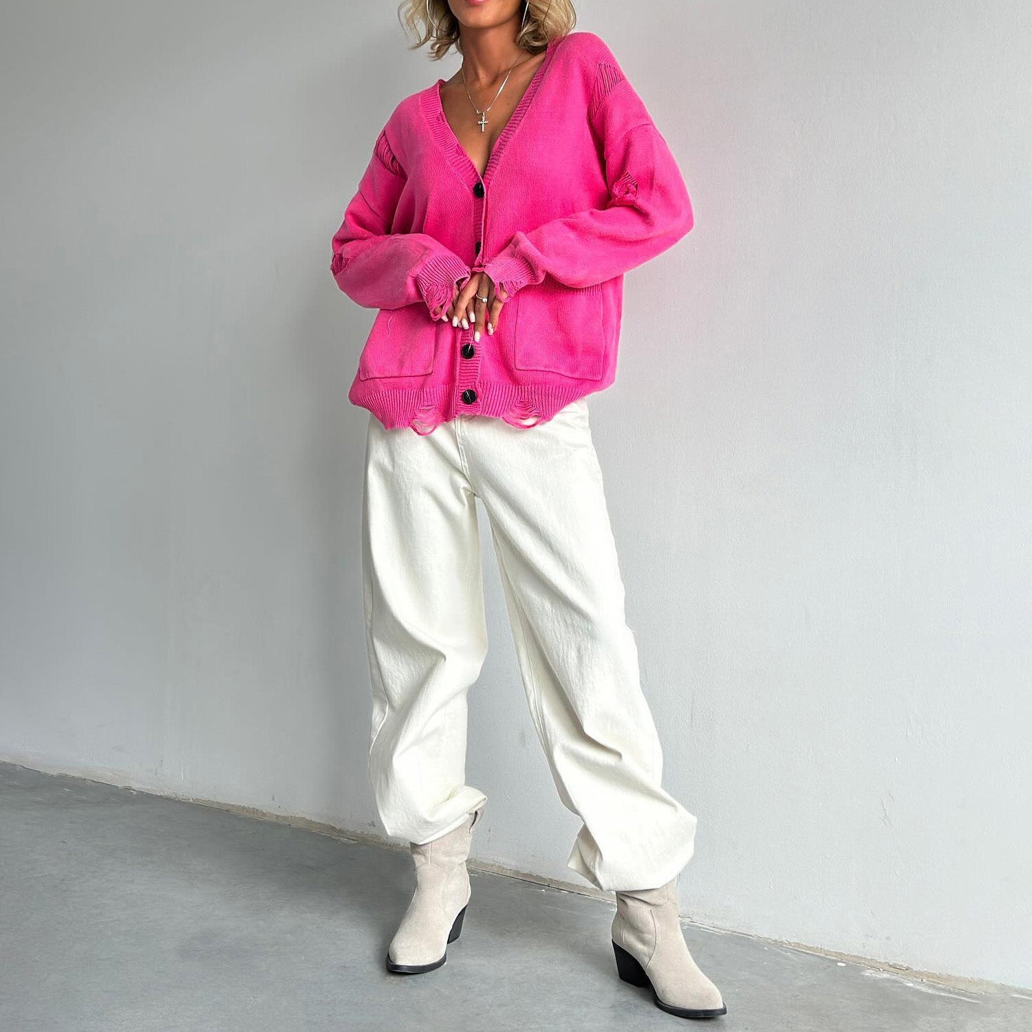 Cardigan in misto cotone con scollo a V per donna