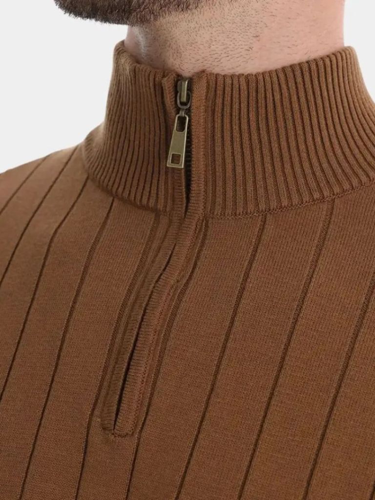Maglione a Righe Verticali con Zip a Quarto - Viretti