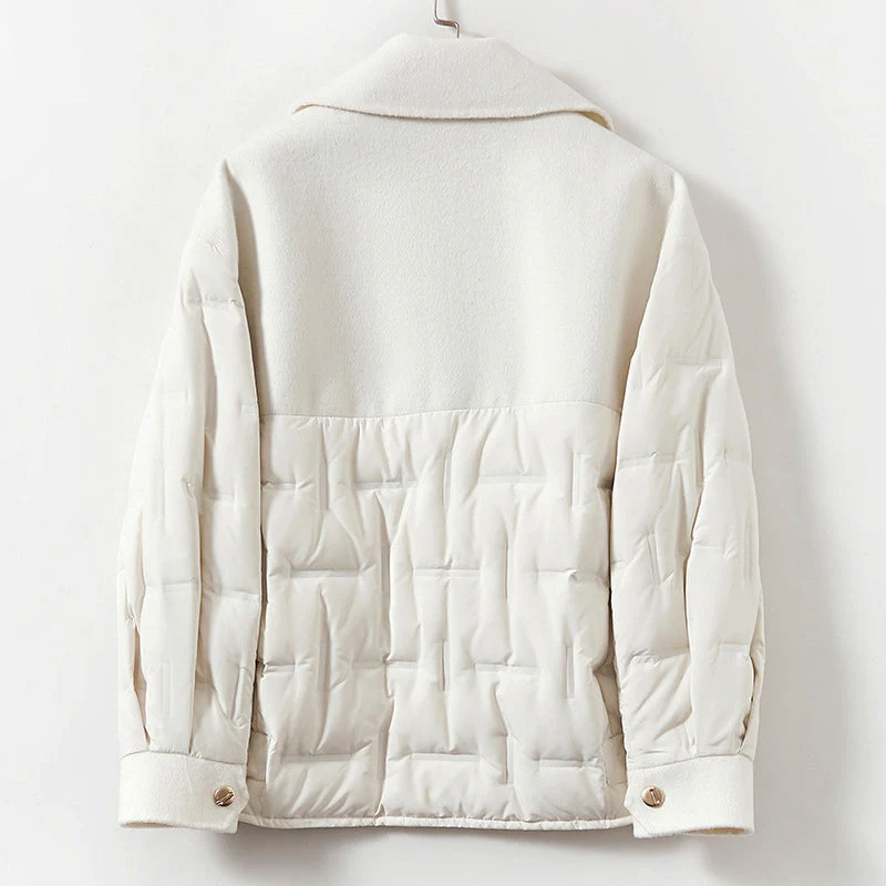 Giacca da donna in lana imbottita in piuma d'anatra con colletto a risvolto