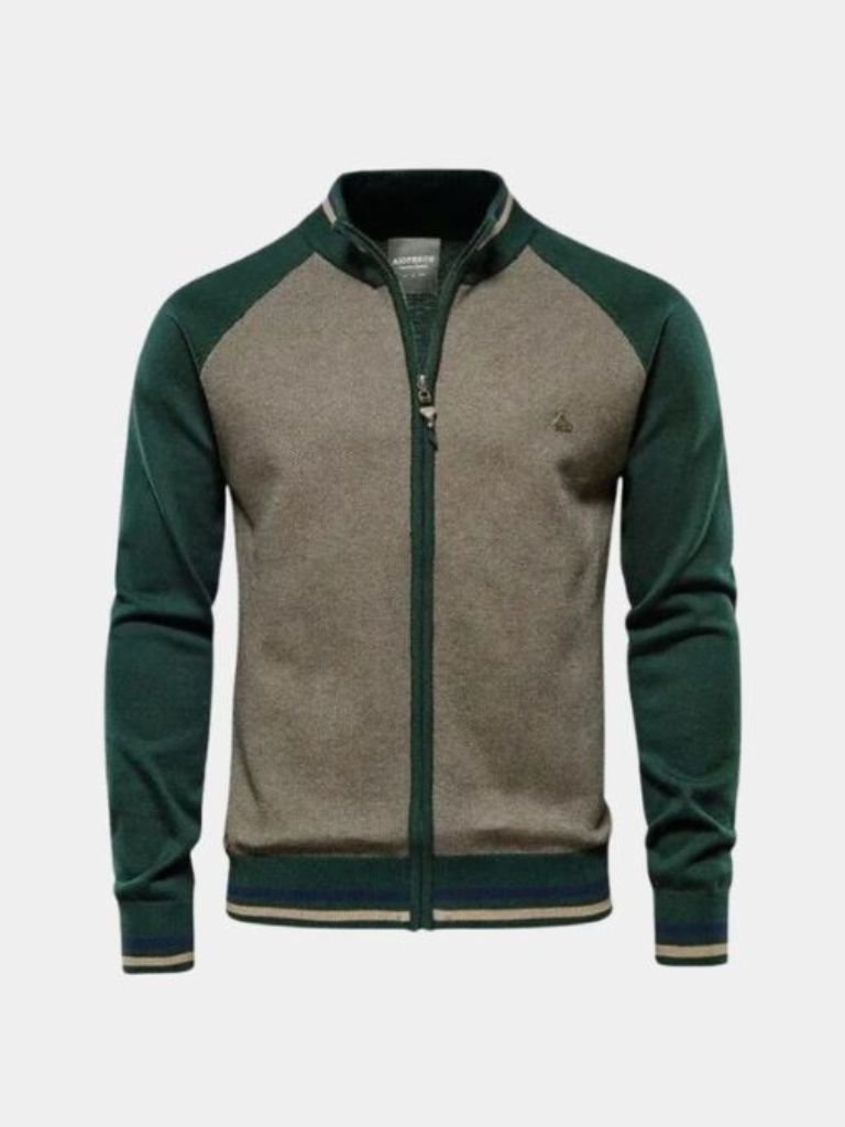 Cardigan con Collo Alto a Blocco di Colore con Zip - Viretti