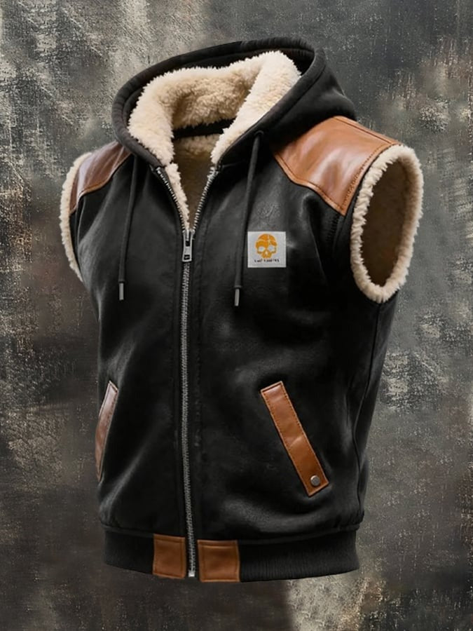 Giacca senza maniche con cappuccio e interno in pelliccia