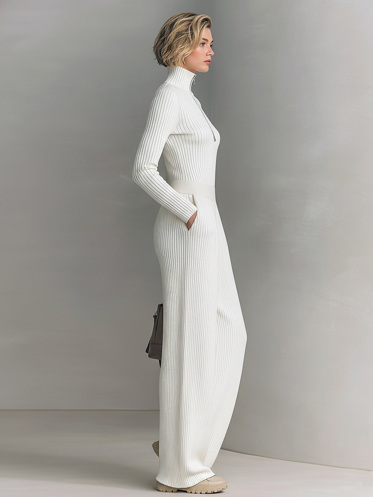 Rita - Elegante Completo a Maglia con Zip in Due Pezzi