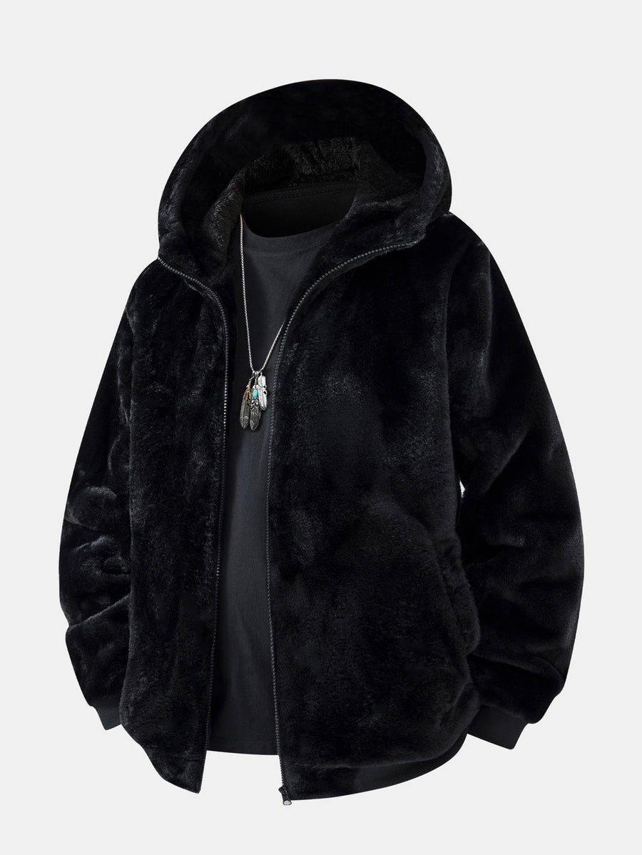 Giacca con cappuccio in pelliccia sintetica a stampa animale