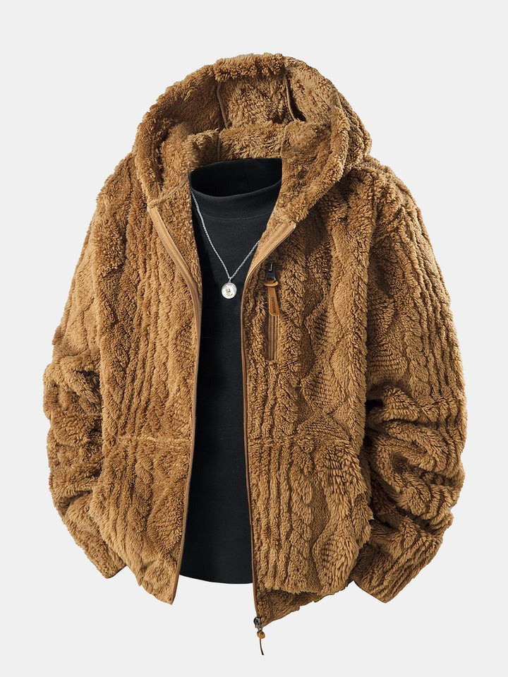 Felpa con cappuccio teddy in jacquard geometrico