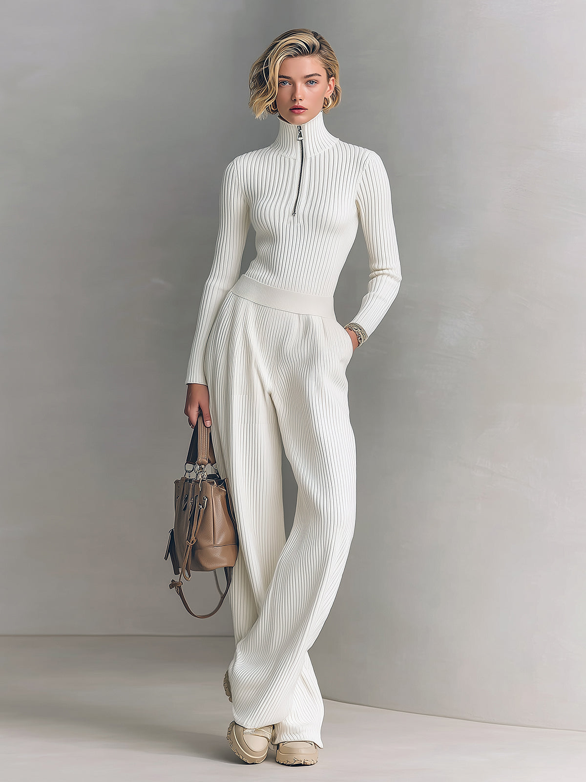 Rita - Elegante Completo a Maglia con Zip in Due Pezzi