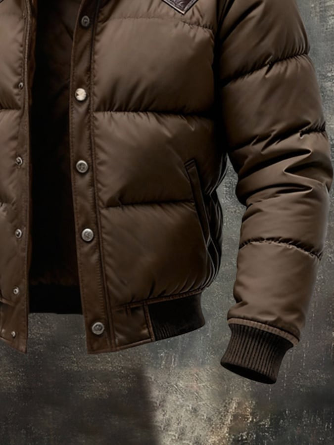 Piumino con dettagli in pelle e colletto in pelliccia