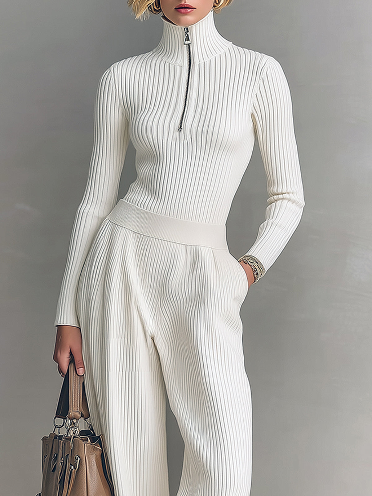 Rita - Elegante Completo a Maglia con Zip in Due Pezzi