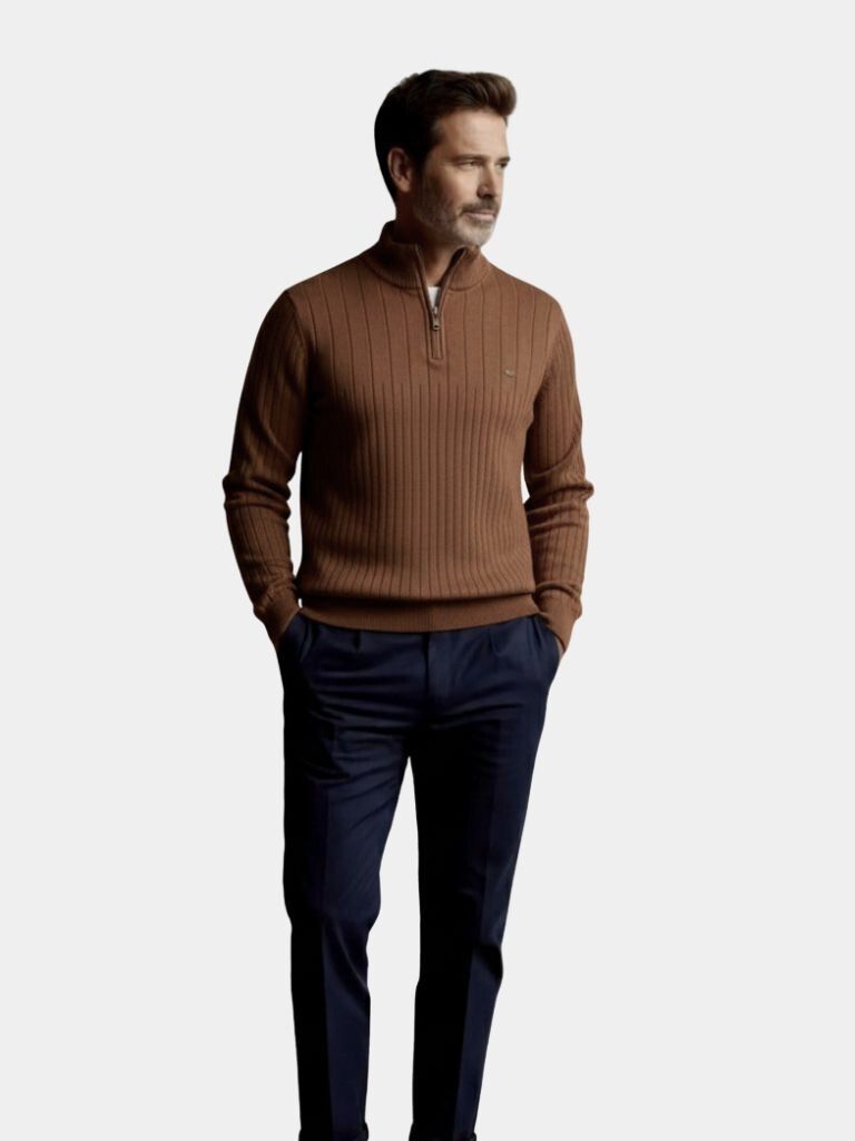 Maglione a Righe Verticali con Zip a Quarto - Viretti