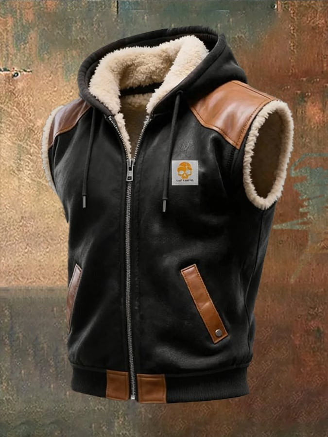 Giacca senza maniche con cappuccio e interno in pelliccia