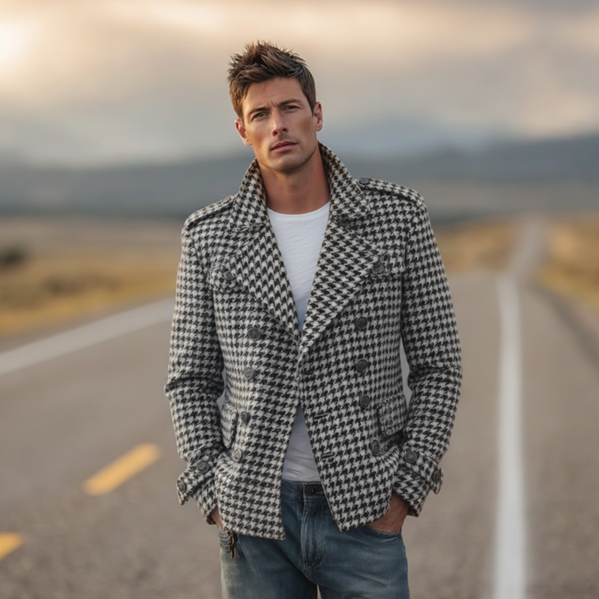 Giacca Doppiopetto Classica Retro da Uomo in Lana