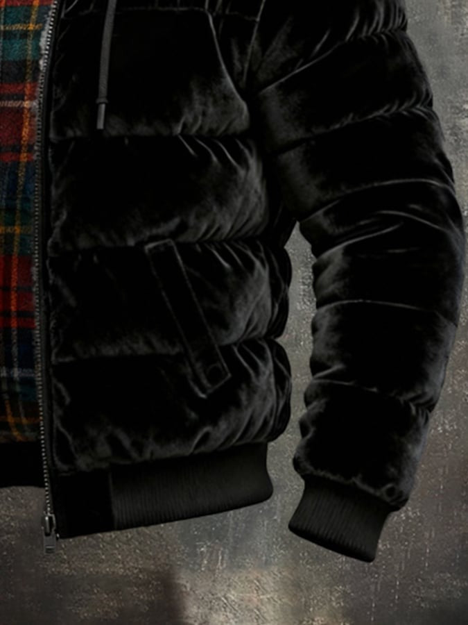 Piumino con cappuccio e interno a quadri