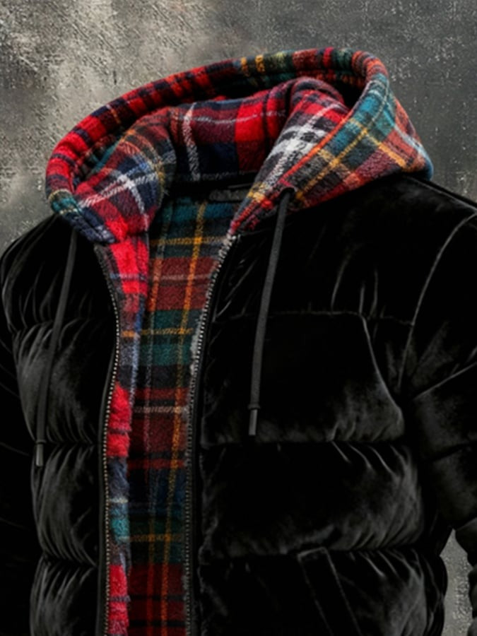 Piumino con cappuccio e interno a quadri