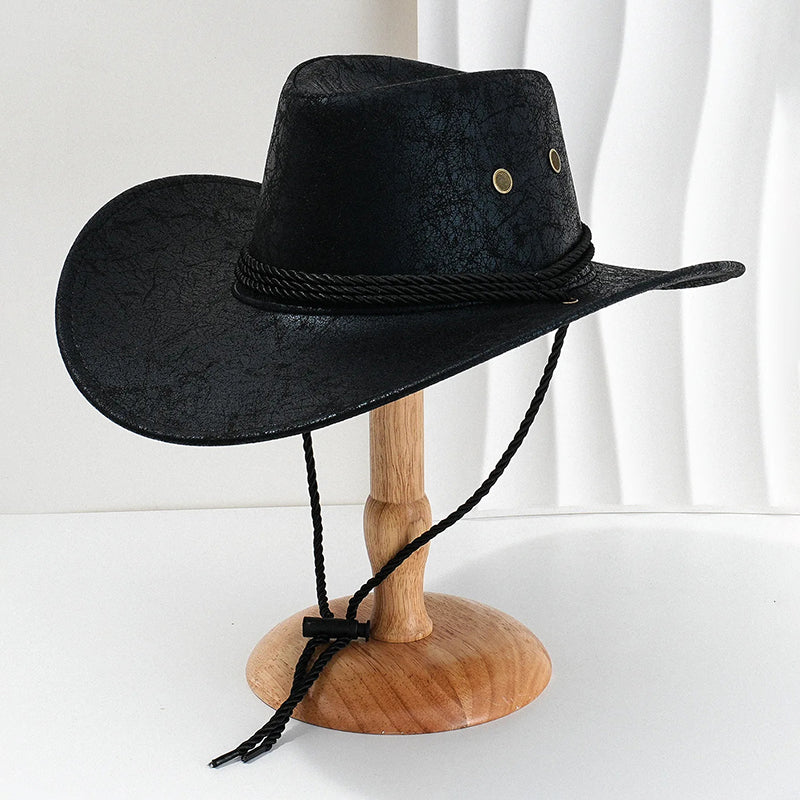 Cappello da Cowboy da Uomo con Visiera Larga e Corda per il Mentone