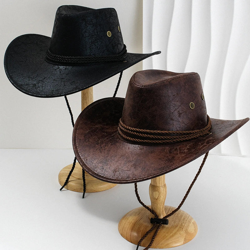 Cappello da Cowboy da Uomo con Visiera Larga e Corda per il Mentone